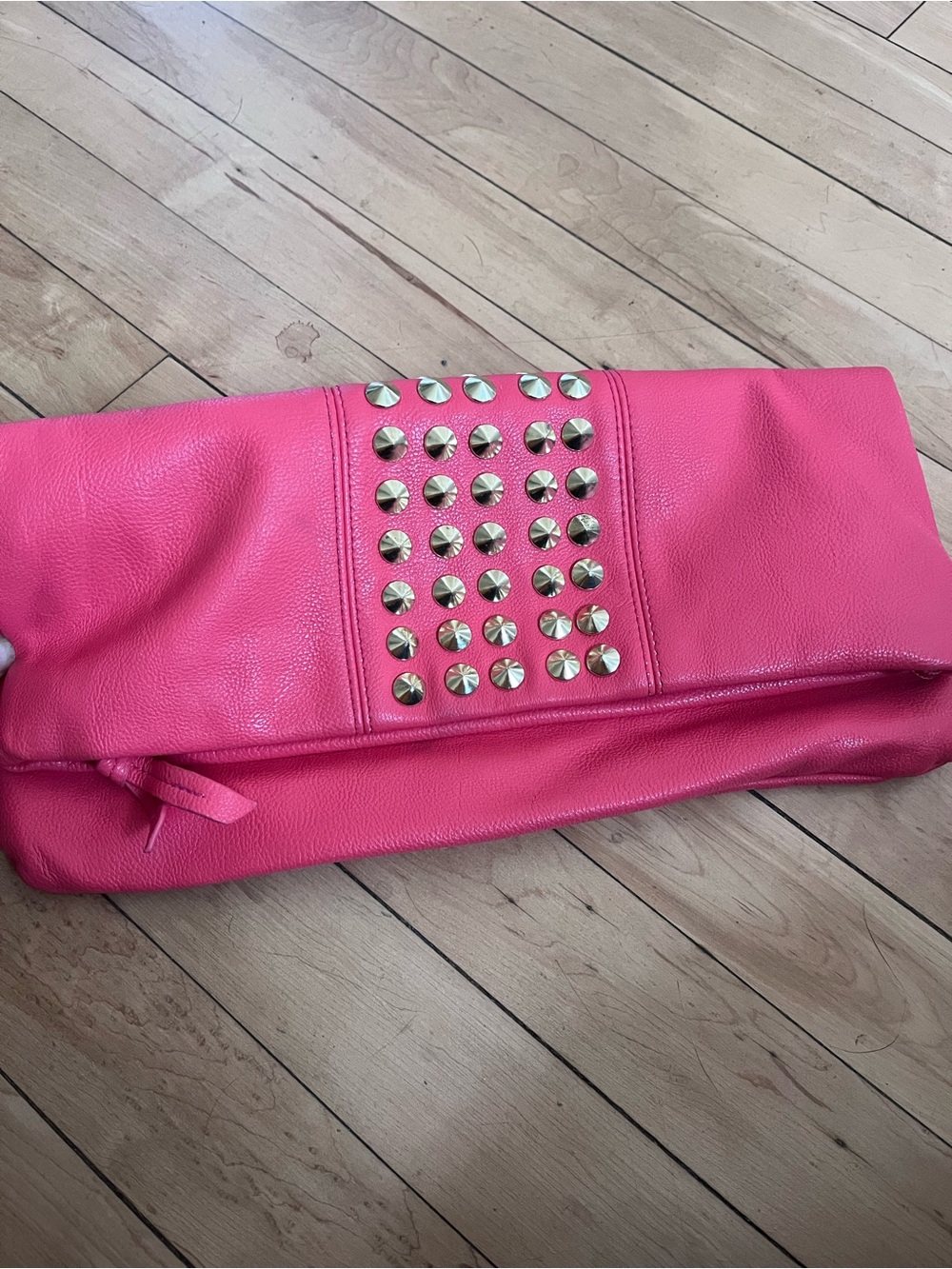 Steve Madden Pink Fold-Over Clutch with Gold Stud Accents